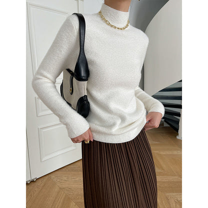 Damen Rippstrickpullover Hochkragen Tailliert Beige