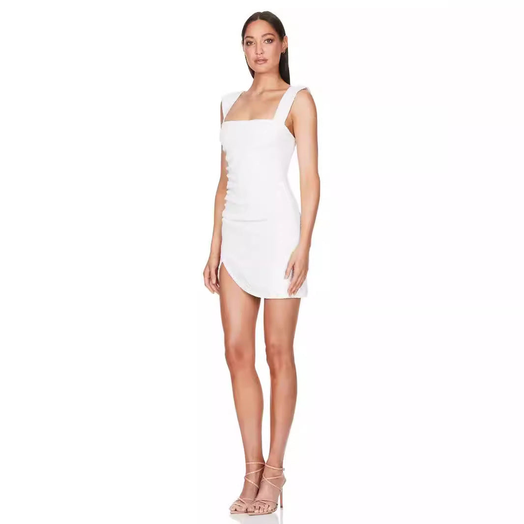 Damen Mini-Kleid Glitzernd Asymmetrisch Figurbetont Eveloria