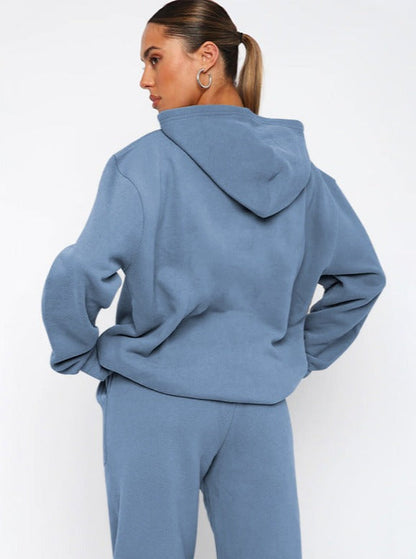 Damen Oversized Hoodie Jogger Set Baumwolle Beige
