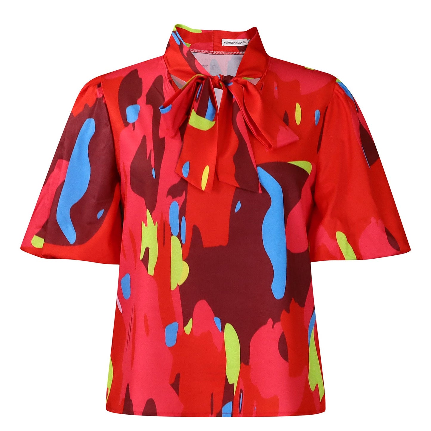 Damen Bluse mit Schleifenkragen und Muster Eveloria