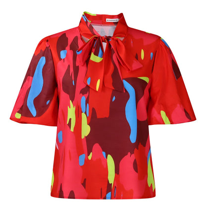 Damen Bluse mit Schleifenkragen und Muster Eveloria