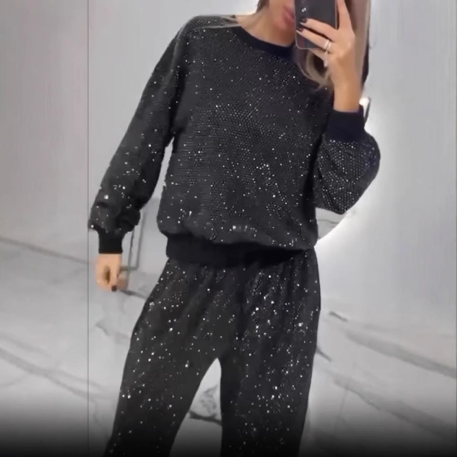 Damen Sport-Set Glitzernd Elastisch Schwarz Eveloria - Eveloria