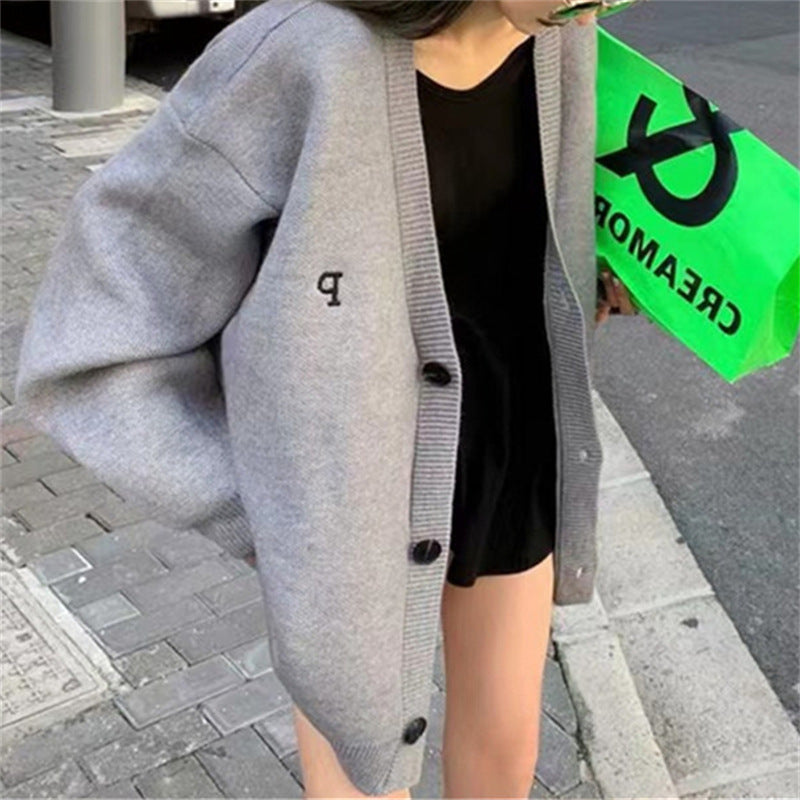 Damen Oversized Cardigan Hochwertig V-Ausschnitt Beige