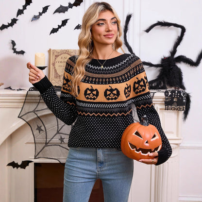 Damen Strickpullover Halloween-Motiv Feinstrick Schwarz Eveloria - Eveloria