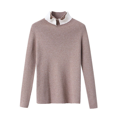 Damen Strickpullover Stehkragen Kontrastkragen Eveloria