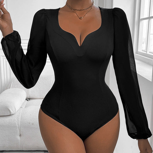 Damen Body mit Puffärmeln und V-Ausschnitt - Eveloria