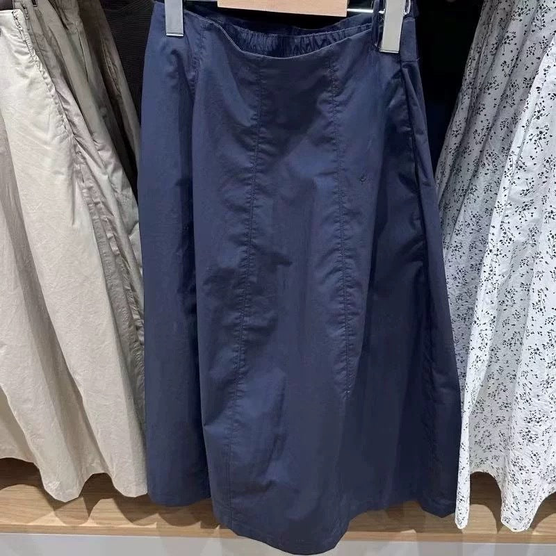 Damen Midirock Elastischer Bund Seitentaschen Eveloria