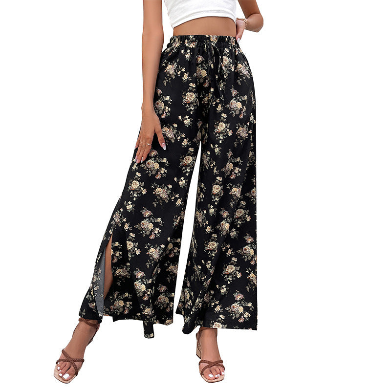 Damen Palazzo-Hose Floralmuster Seitenschlitze Eveloria