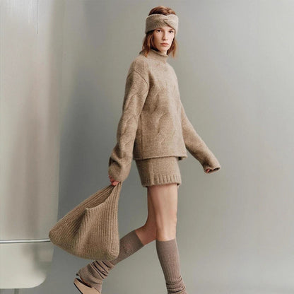 Damen Oversized-Pullover Mohair Kuschelig Beige
