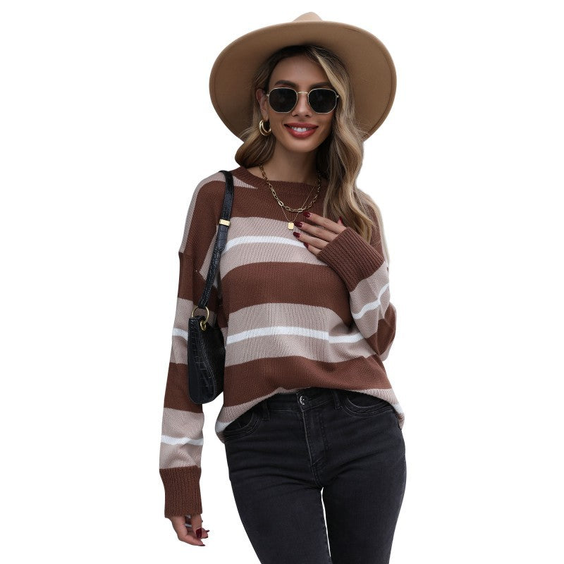 Damen Strickpullover Gestreift Eveloria