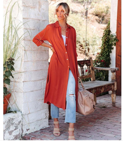 Eveloria Damen Hemdblusenkleid mit Knöpfen und Schlitz