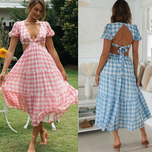 Damen Maxikleid Cut-Outs Voluminöse Puffärmel Eveloria - Eveloria