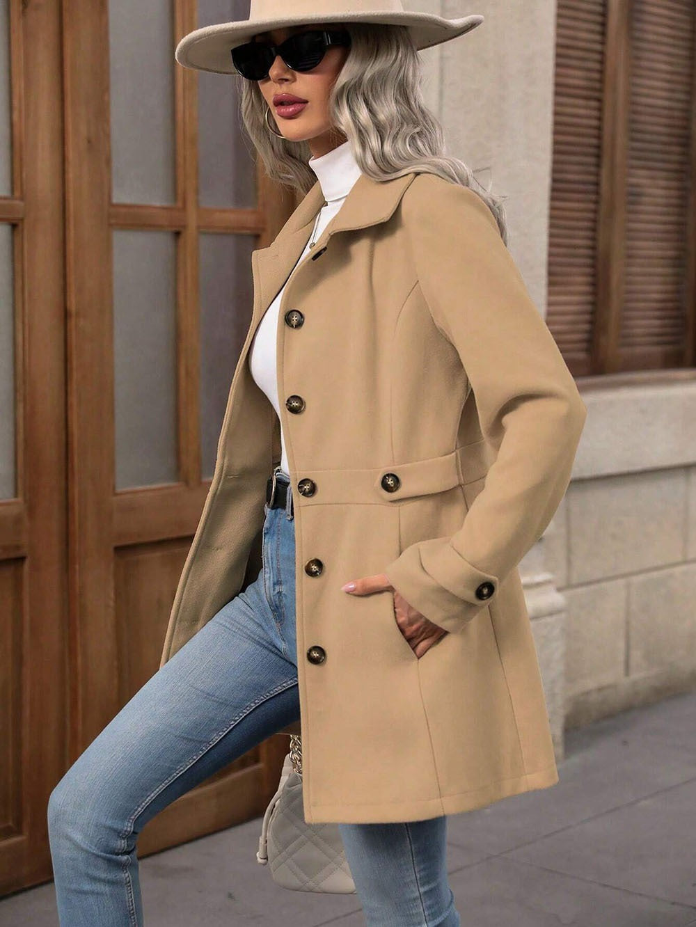 Eveloria Damen Trenchcoat Tailliert Knöpfe Beige