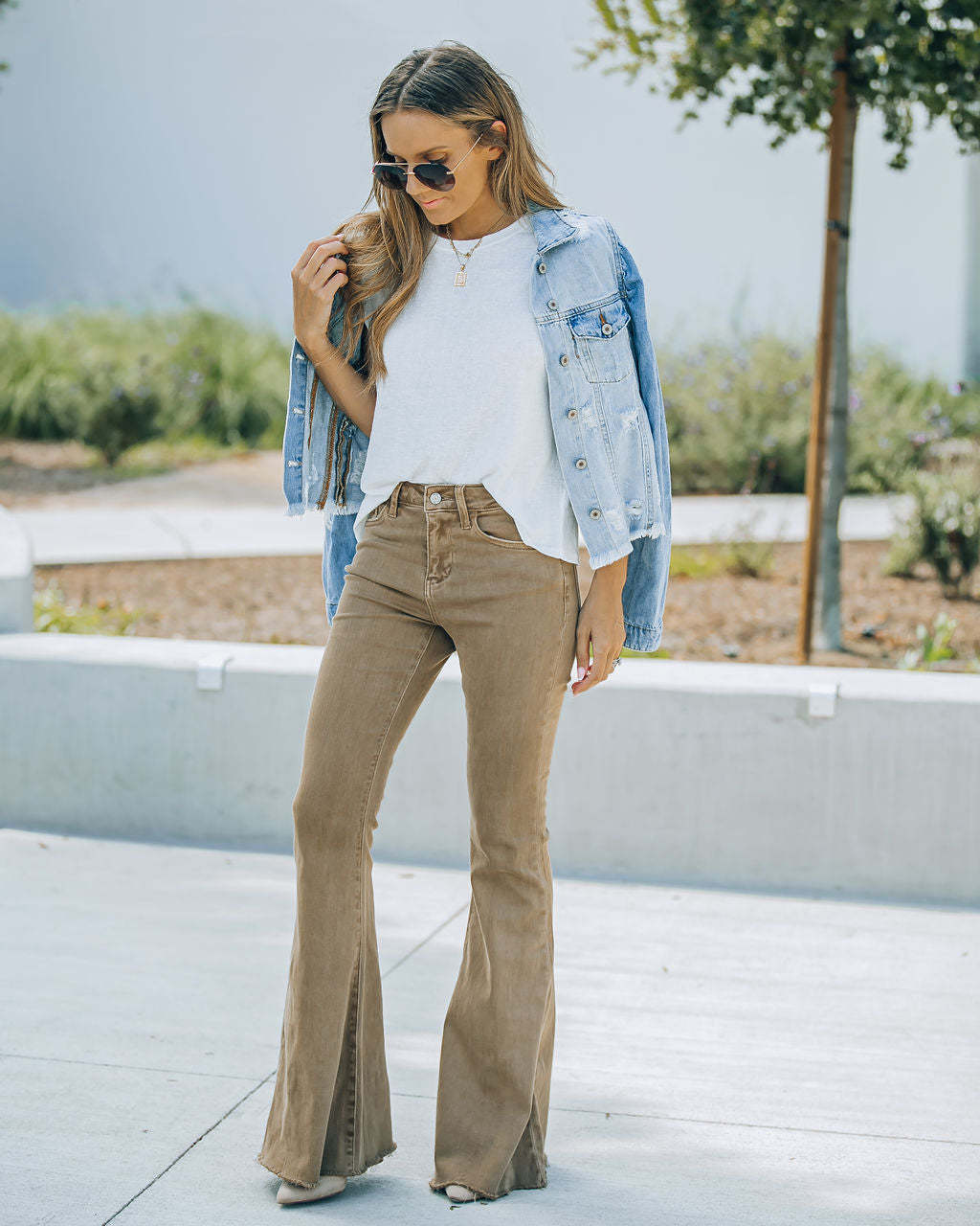 Damen High-Waist Flare Jeans Hohem Bund Stretch