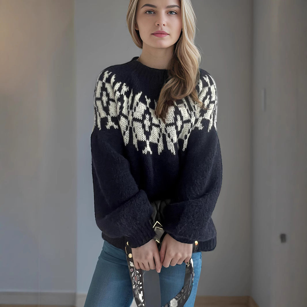Damen Pullover Norweger Muster Eveloria