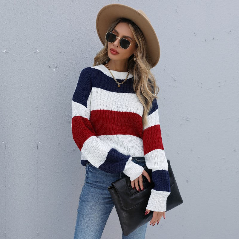 Damen Strickpullover Gestreift Weite Passform Eveloria