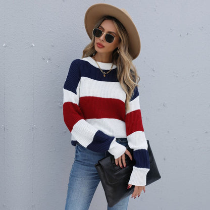Damen Strickpullover Gestreift Weite Passform Eveloria