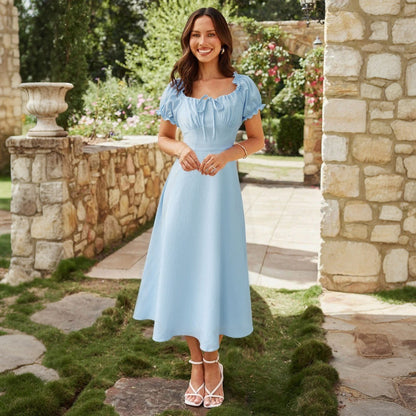 Damen Maxikleid Puffärmel Eveloria
