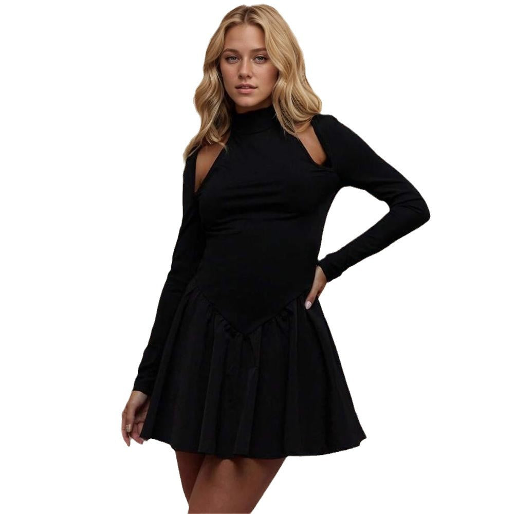 Damen Minikleid Asymmetrischer Ausschnitt Schwingrock