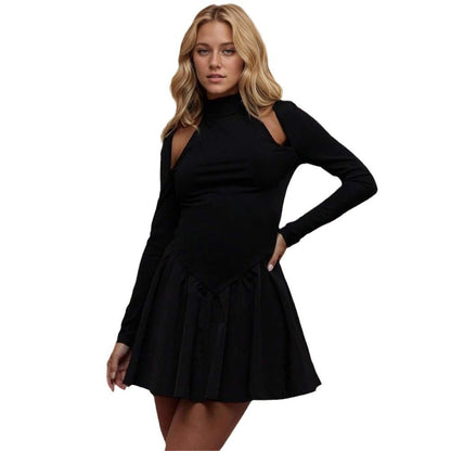 Damen Minikleid Asymmetrischer Ausschnitt Schwingrock