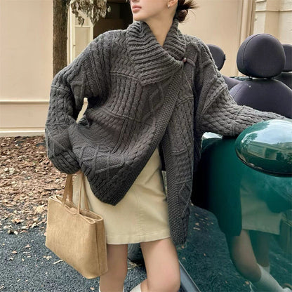 Damen Strickjacke Zopfmuster Weich Grün