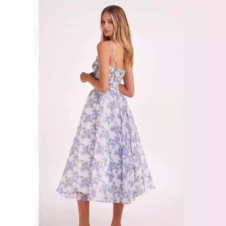 Damen Midi-Kleid Florale Spitze Schwingrock