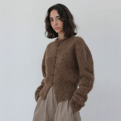 Damen Strickcardigan Elegantes Design Warm Knopfleiste Beige