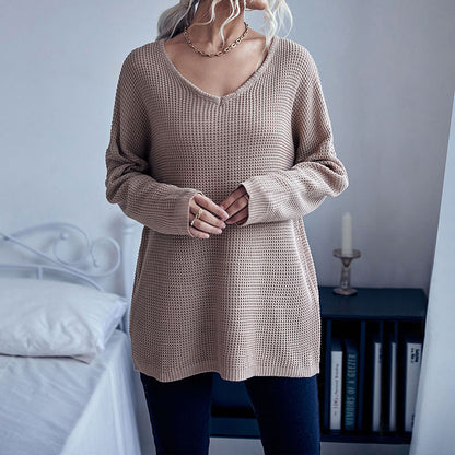 Damen Strickpullover Weiches Waffelmuster Beige - Eveloria