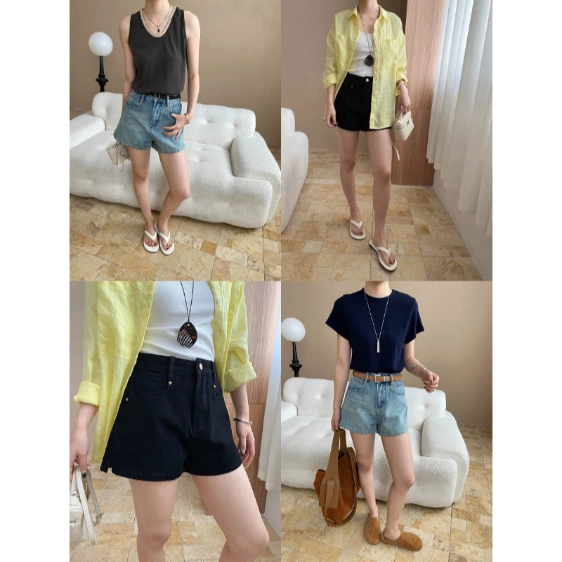 Damen Denim-Shorts Hochwerder mit klassischem Schnitt Blau Eveloria