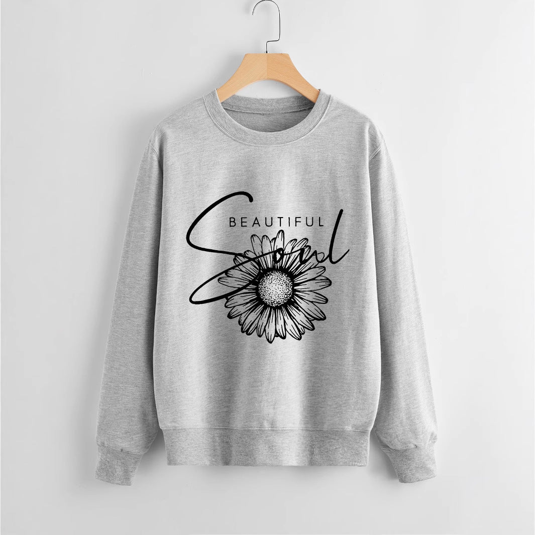 Damen Sweatshirt Floralmuster Mit Schriftzug Eveloria