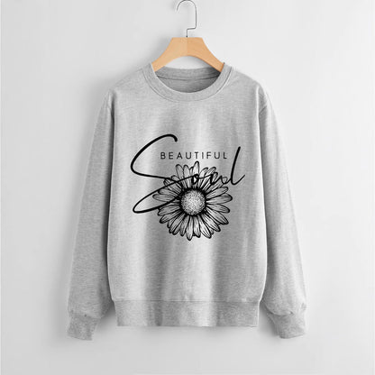 Damen Sweatshirt Floralmuster Mit Schriftzug Eveloria
