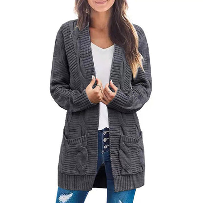 Damen Grobstrick Cardigan mit Taschen Strukturierter Look Beige