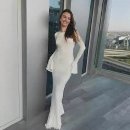 Damen Langkleid Figurbetont Muschel-Design Ärmelabschluss