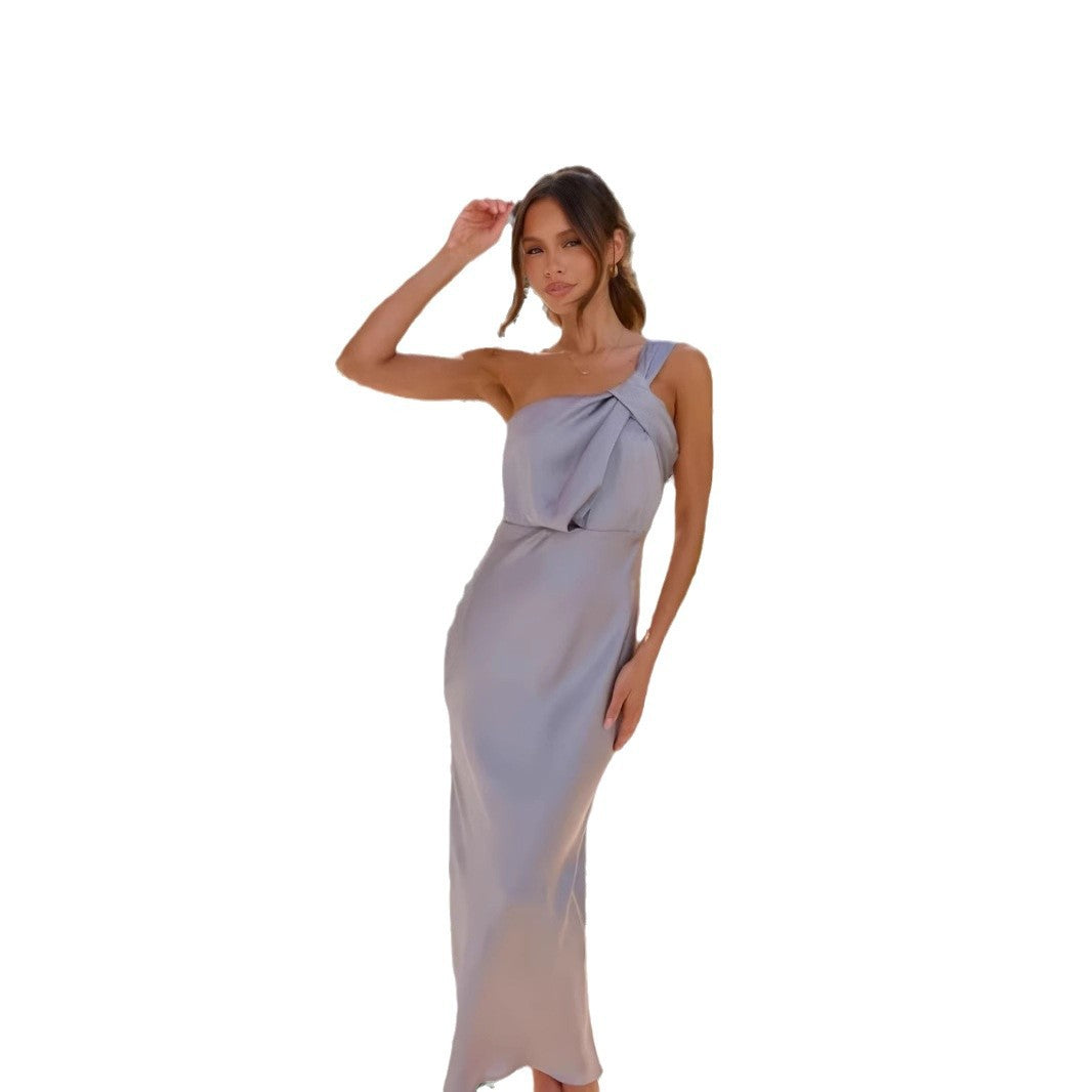 Damen Maxikleid Asymmetrisch Schwingender Saum Eveloria