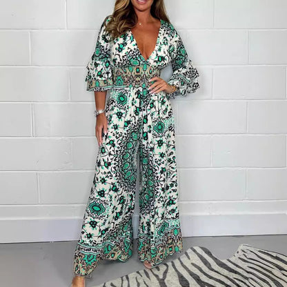 Damen Jumpsuit Floralmuster Weite Ärmel Eveloria