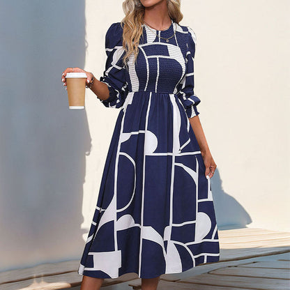 Damen Midi-Kleid Geometrisches Muster Eleganter Schnitt Eveloria