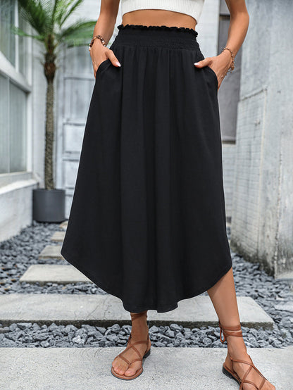 Damen Midirock Elastischer Bund Praktische Seitentaschen - Eveloria