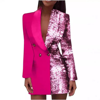 Damen Blazer-Kleid Schimmernd Tiefes Dekolleté
