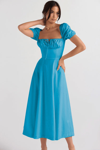 Eveloria Damen Midikleid Puffärmel Raffinierter Ausschnitt