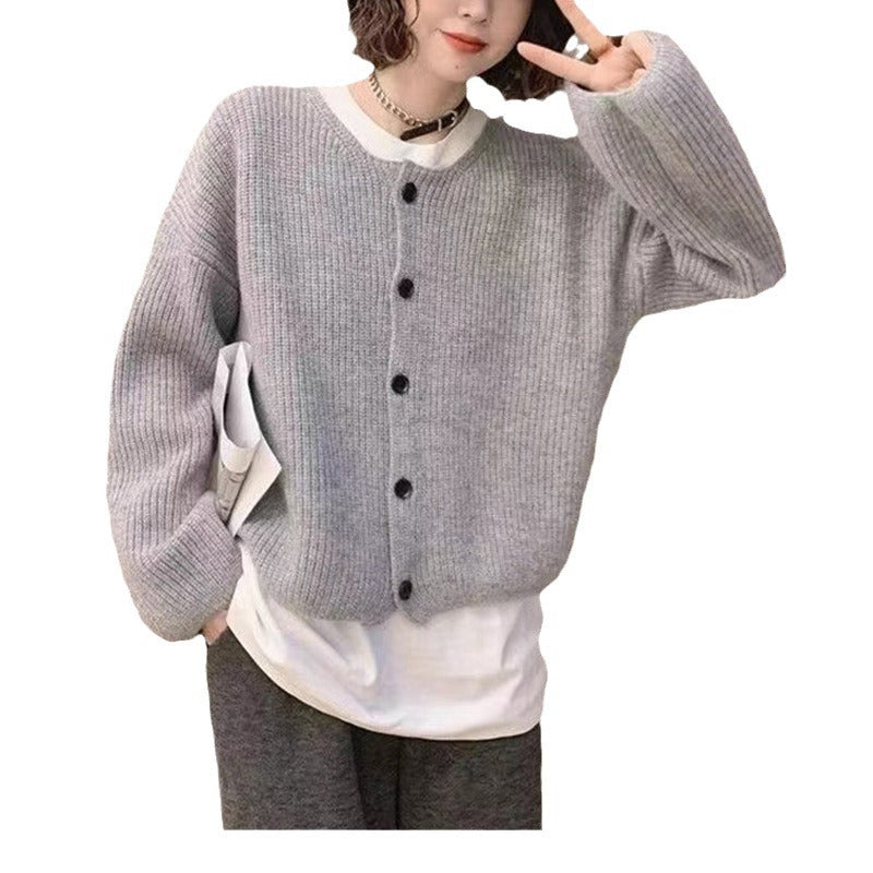 Damen Strickcardigan Lässig Weit Schnitt Dekorative Knöpfe Beige