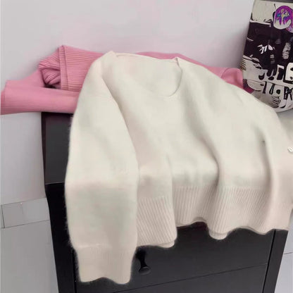 Damen Pullover V-Ausschnitt Rippstruktur Lässig Grau Eveloria