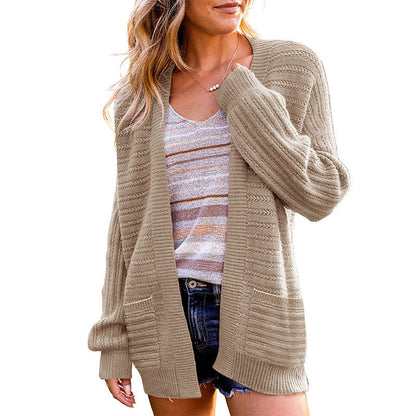 Damen Strickjacke Strukturiert Offen Vorne Eveloria