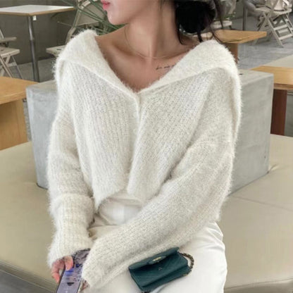 Damen Kurzstrickjacke mit Kapuze Weiches Material Beige