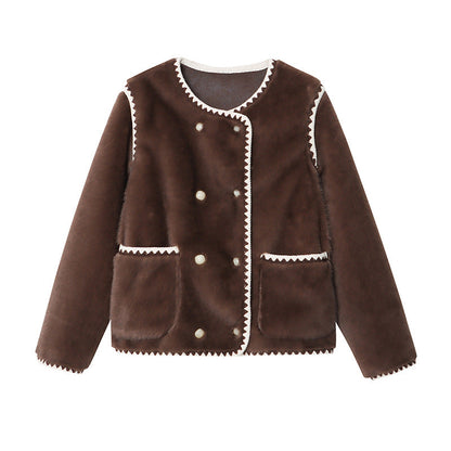 Damen Fleecejacke Dekorativer Knopf Detail Eveloria
