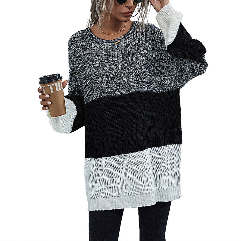 Damen Strickpullover Oversized Farbwechsel Grau