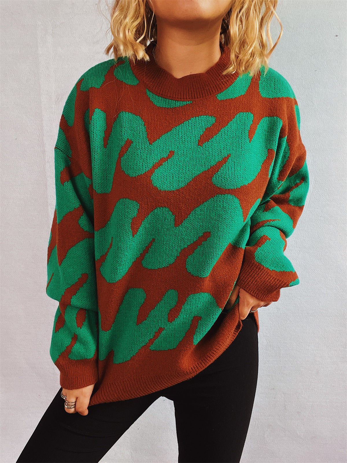 Damen Oversized Strickpullover Auffälliges Muster Eveloria