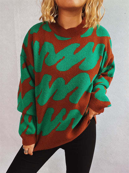 Damen Oversized Strickpullover Auffälliges Muster Eveloria