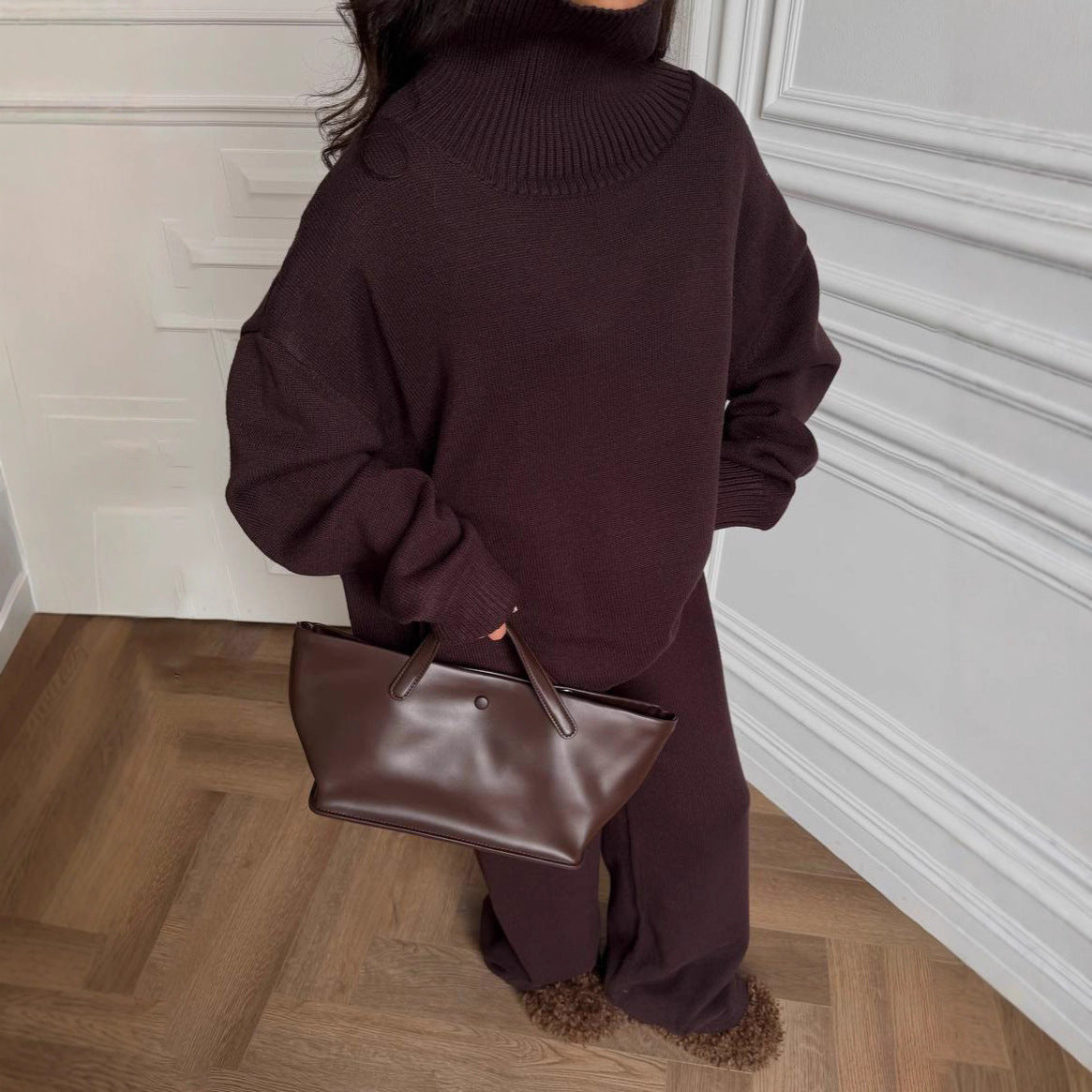 Damen Oversized Strickpullover Hoher Kragen Eveloria