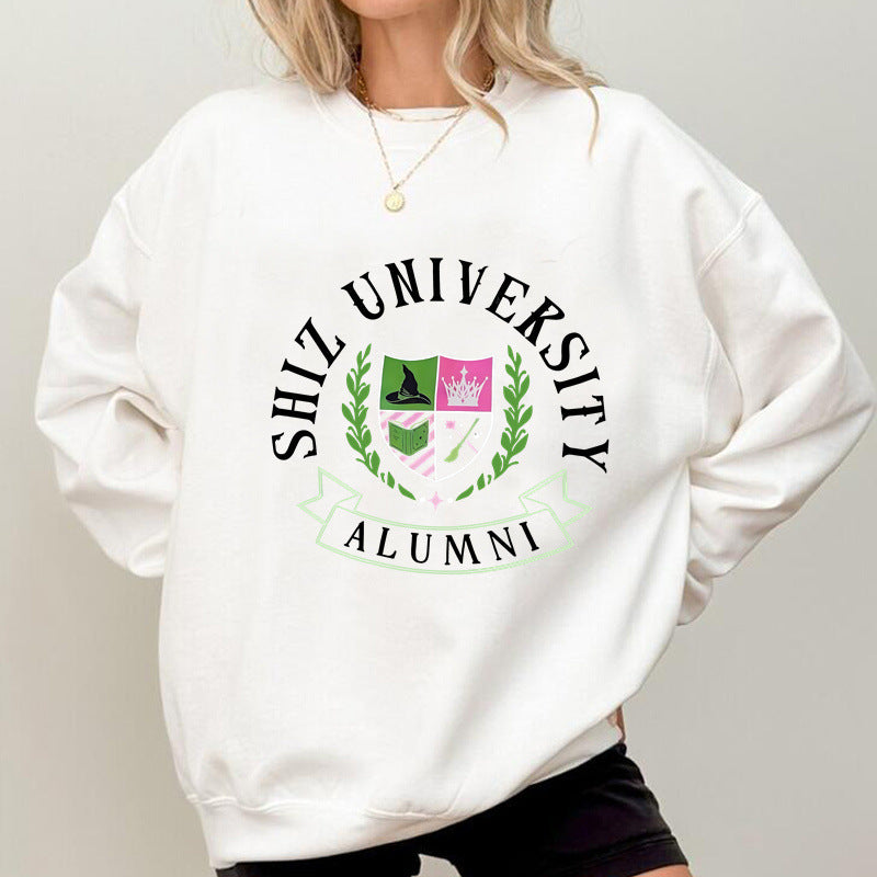 Damen Oversized Sweatshirt Universitätsemblem Lässig Grau Eveloria