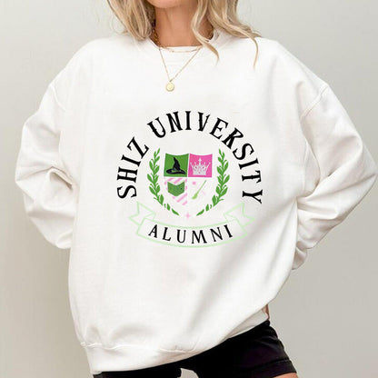 Damen Oversized Sweatshirt Universitätsemblem Lässig Grau Eveloria